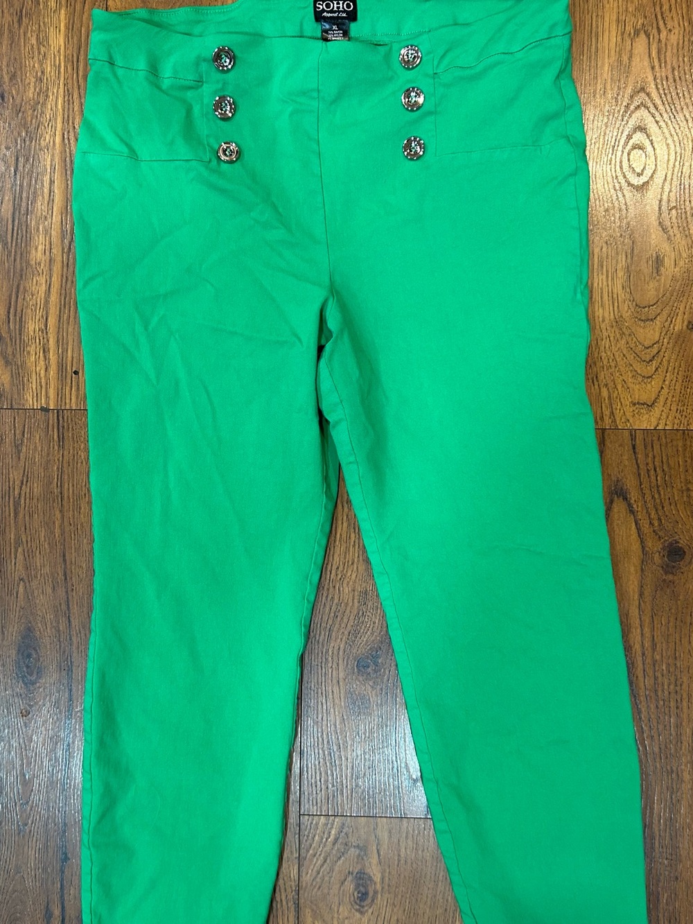 Soho Bright Green Straight-Leg Button Pants